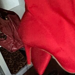 Plus-size Over the knee pull on  high red boots heels 3.5 to 4 inches heels